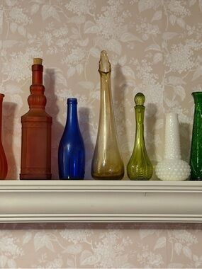Vintage Amber Elongated Glass Vases/Bottles set of 10